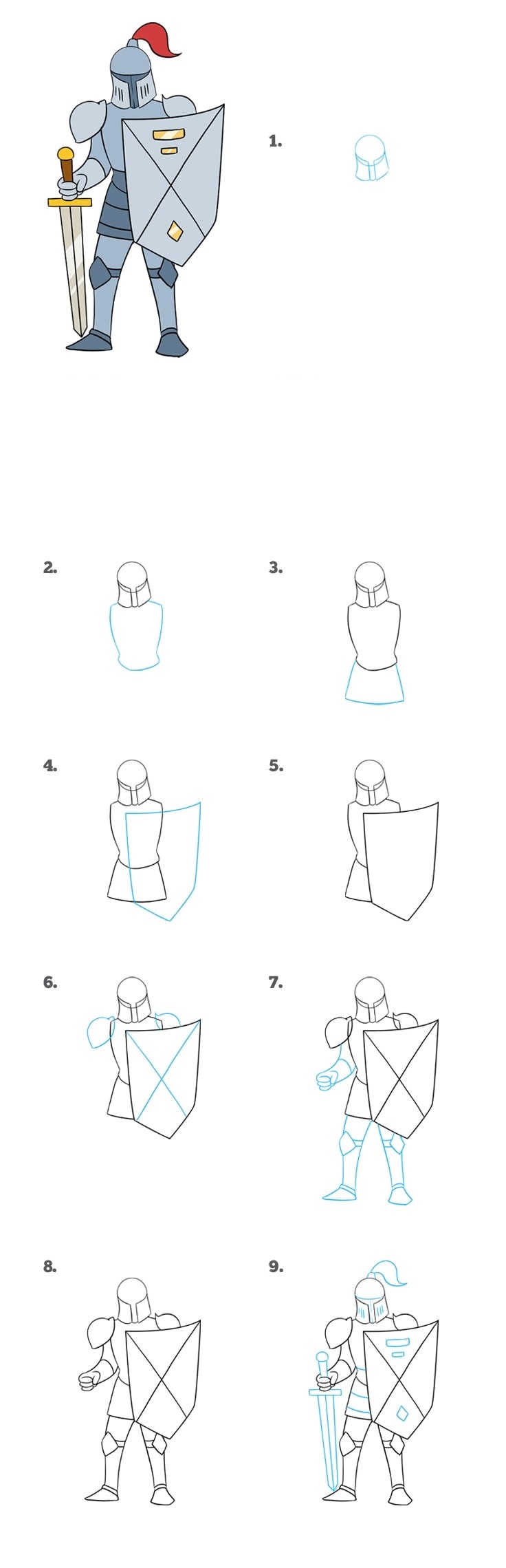 736x2279 How To Draw A Knight Step - Cartoon Knight Drawing