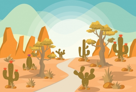 468x318 Desert Landscape Drawing Colored Cartoon Design Cactus Icons - Cartoon Landscape Drawing
