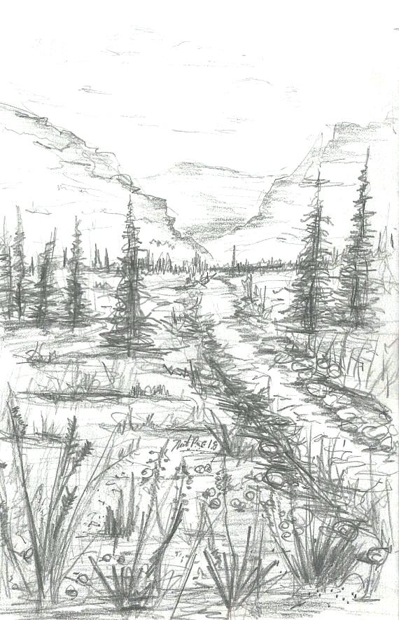570x885 best landscape drawings landscape pencil drawing instant download - Cartoon Landscape Drawing