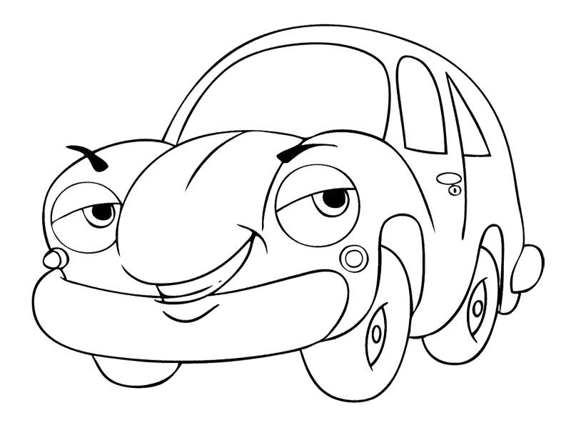 800x606 Cartoon Car Smile Coloring - Cartoon Line Drawing