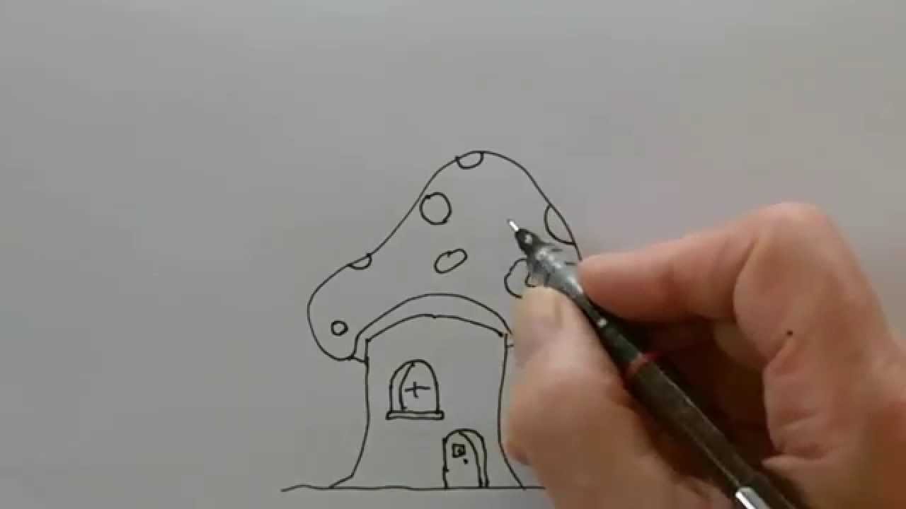 1280x720 How To Draw A Cartoon Mushroom House - Cartoon Mushroom Drawing