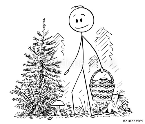 500x425 Cartoon Stick Drawing Conceptual Illustration Of Man Picking - Cartoon Mushroom Drawing