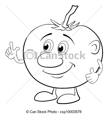 443x470 Character Tomato, Outline Cartoon, Vegetable, Character Tomato - Cartoon Outline Drawing