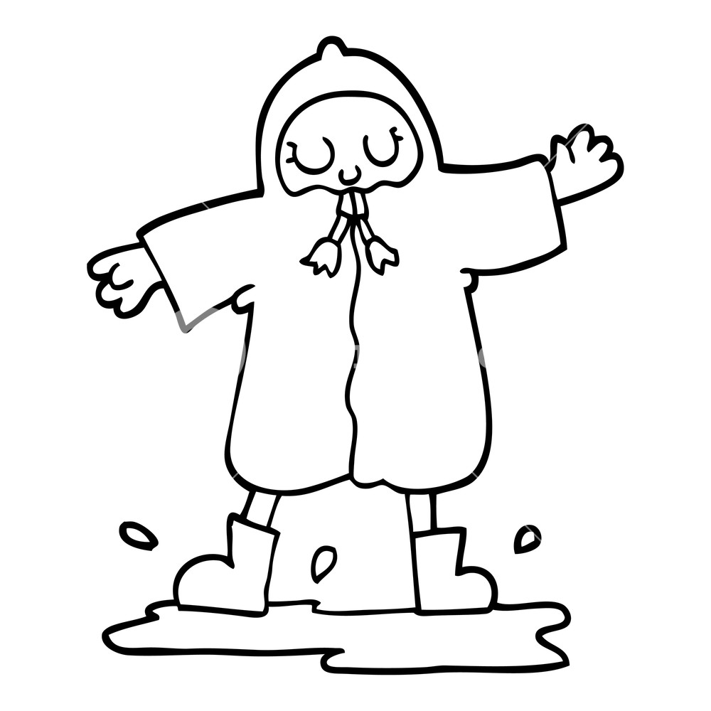 1000x1000 black and white cartoon person splashing in puddle wearing rain - Cartoon Person Drawing