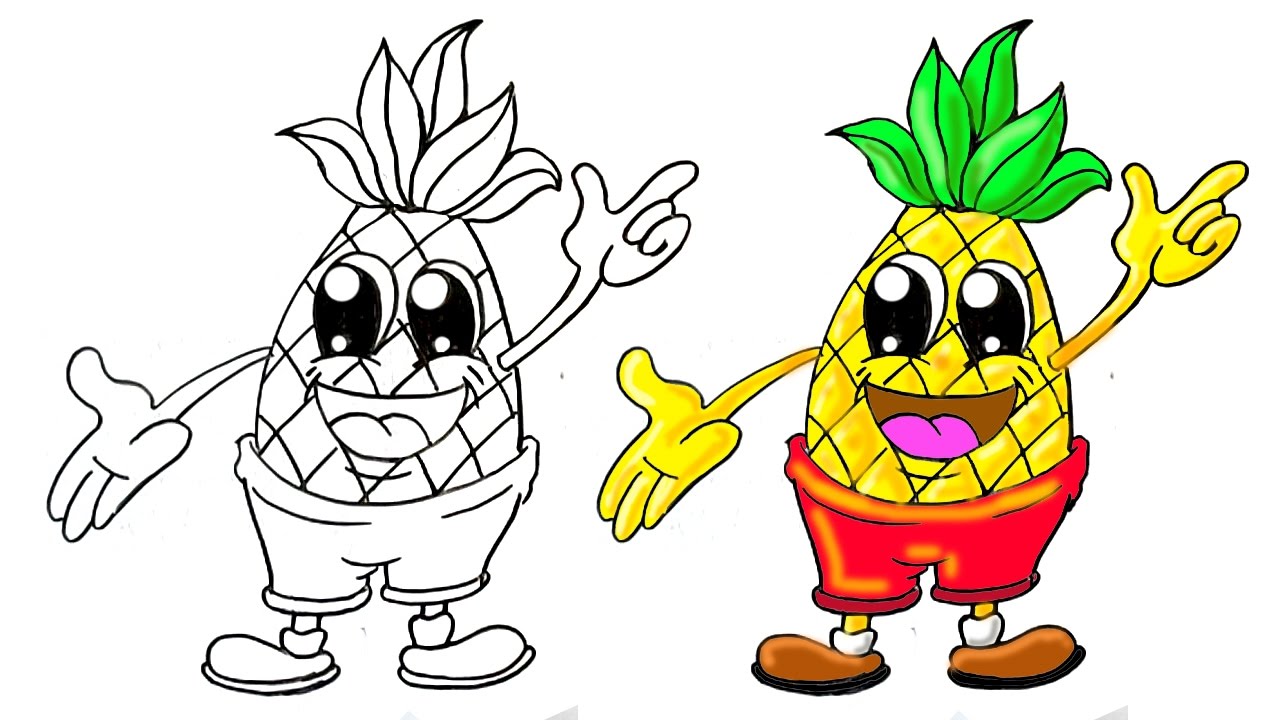 1280x720 How To Draw A Cartoon Pineapple Cute Step - Cartoon Pineapple Drawing