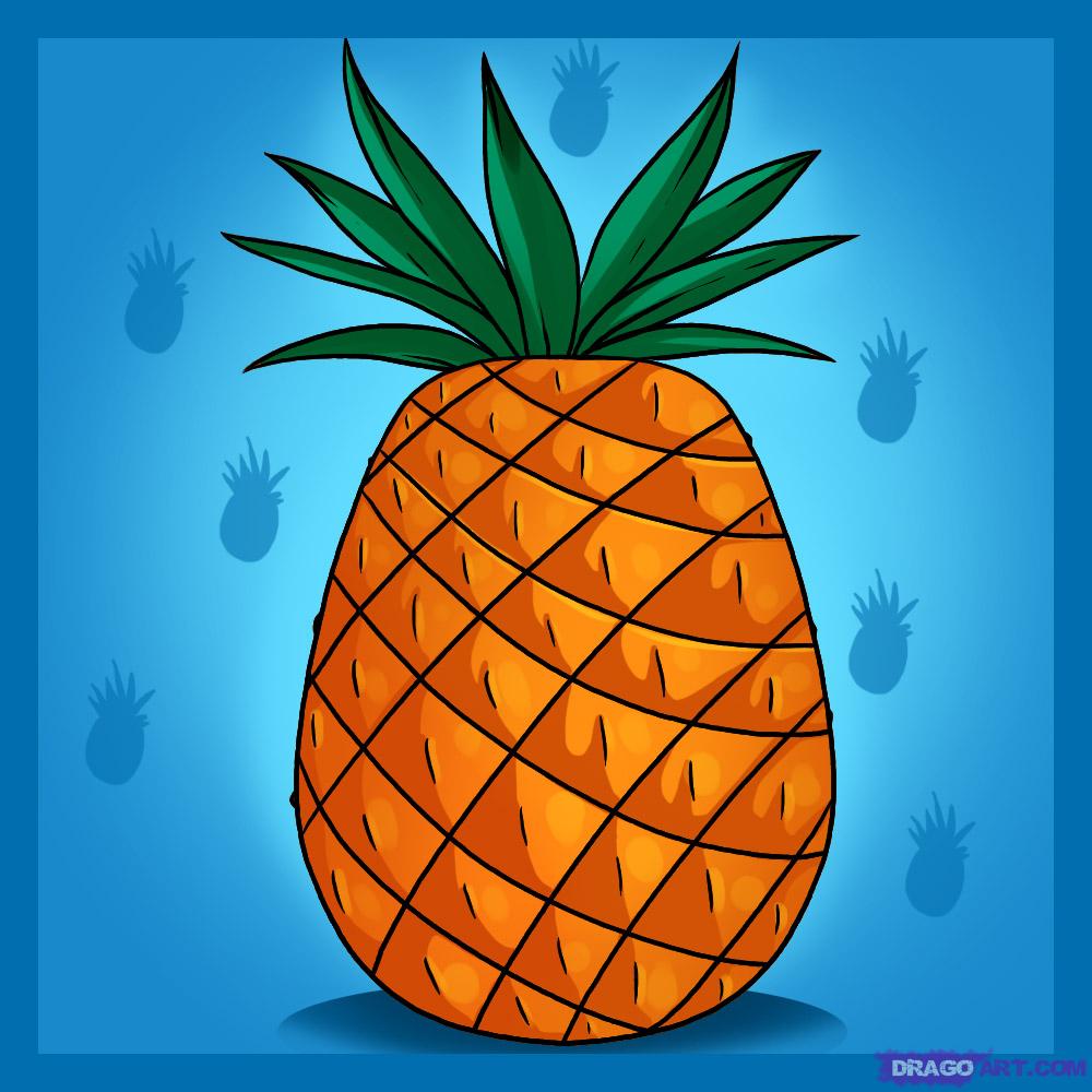 1000x1000 How To Draw A Pineapple, Step - Cartoon Pineapple Drawing