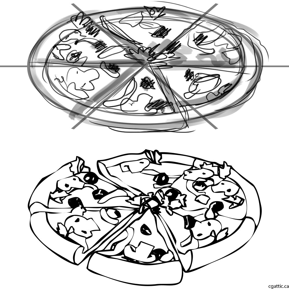 Как рисовать пиццу карандашом поэтапно