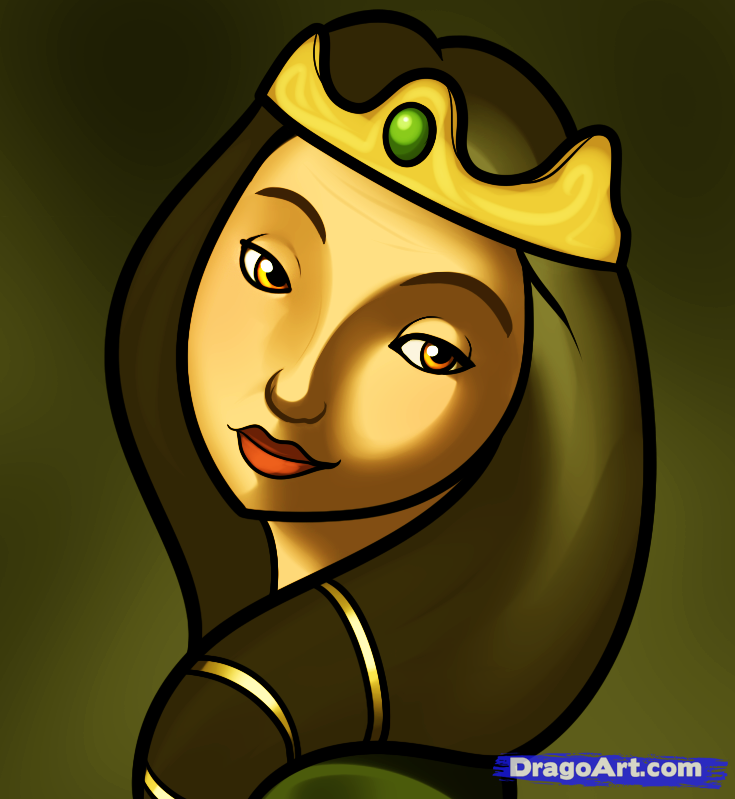 735x799 how to draw queen elinor, brave, step - Cartoon Queen Drawing