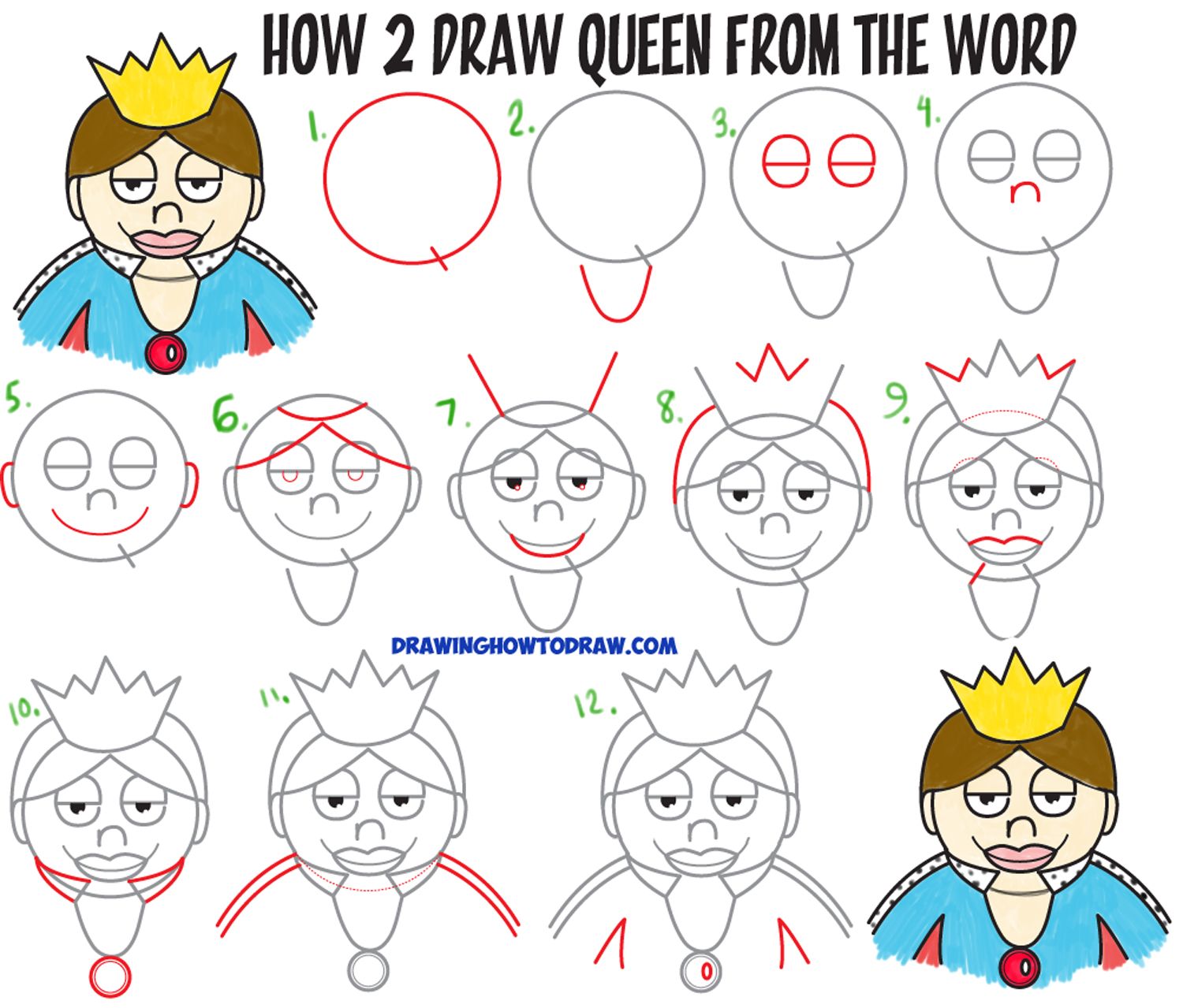 1500x1279 how to draw a cartoon queen from the word queen easy step - Cartoon Queen Drawing
