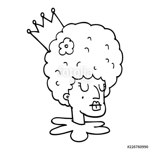 500x500 line drawing cartoon queen in makeup and huge wig stock image - Cartoon Queen Drawing