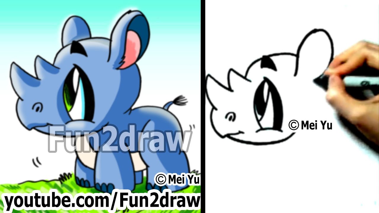 1280x720 How To Draw Cartoons Easy - Cartoon Rhino Drawing