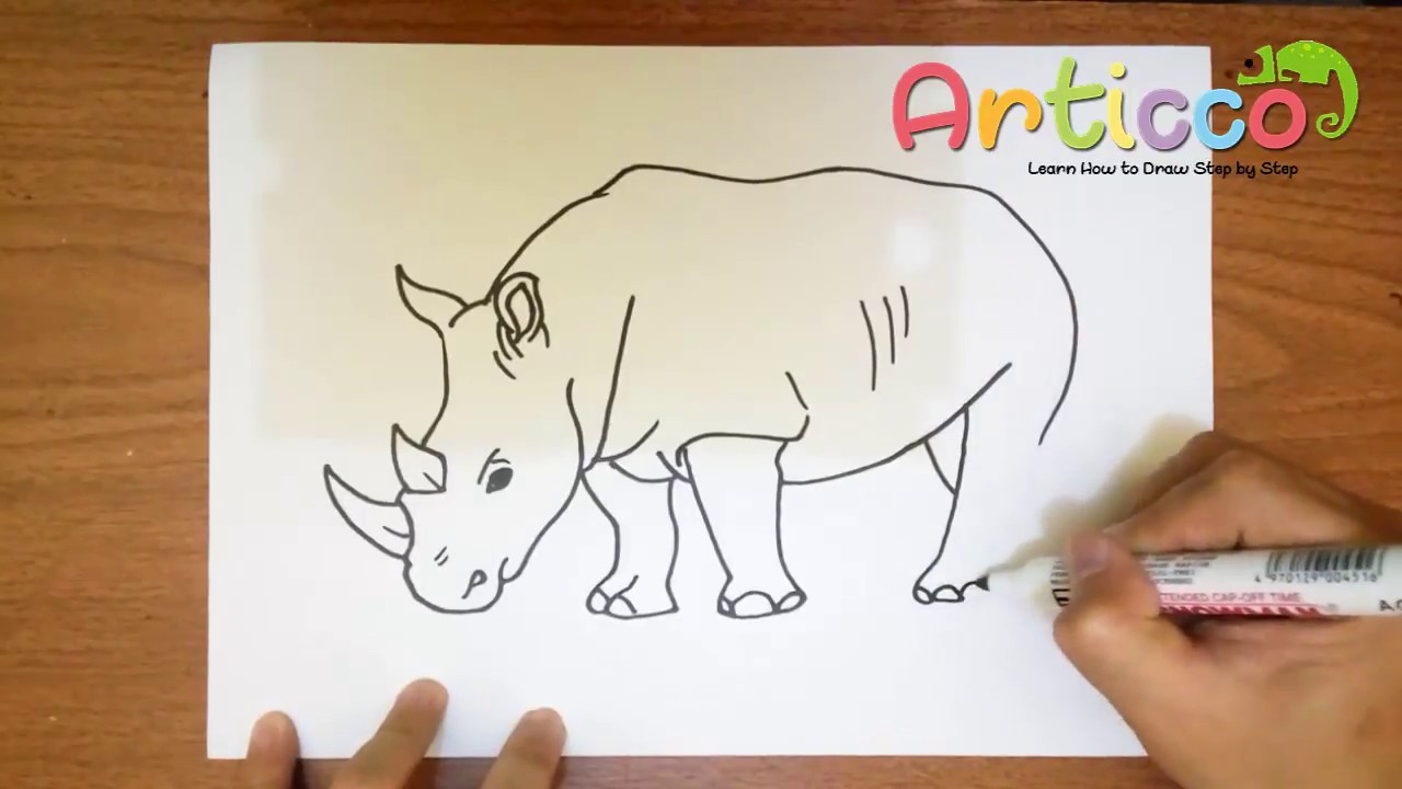 1280x720 How To Draw A Rhino Step - Cartoon Rhino Drawing