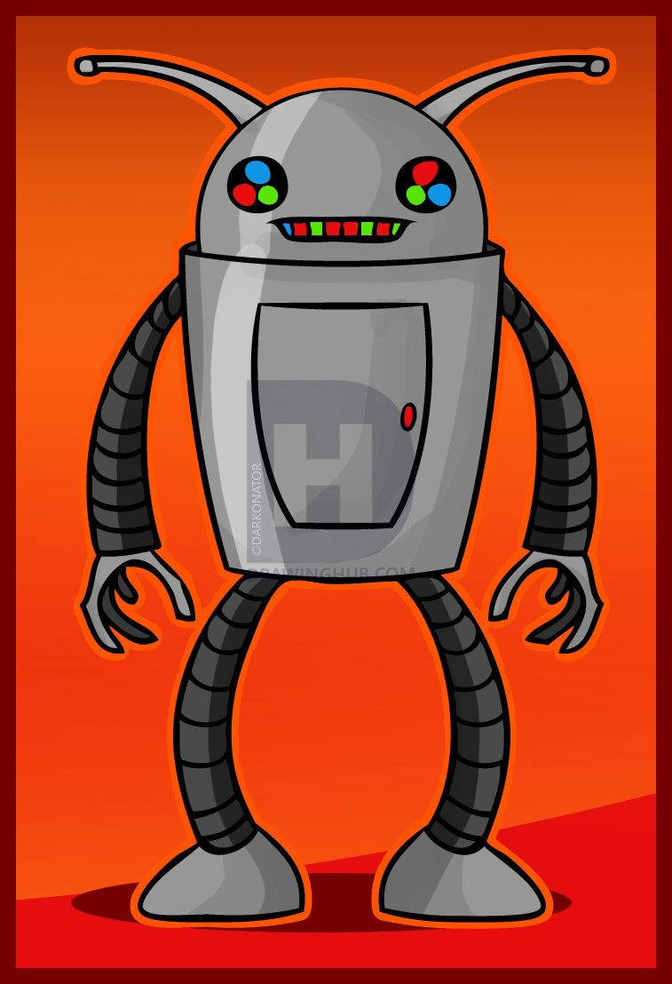 757x1108 How To Draw A Cartoon Robot, Step - Cartoon Robot Drawing