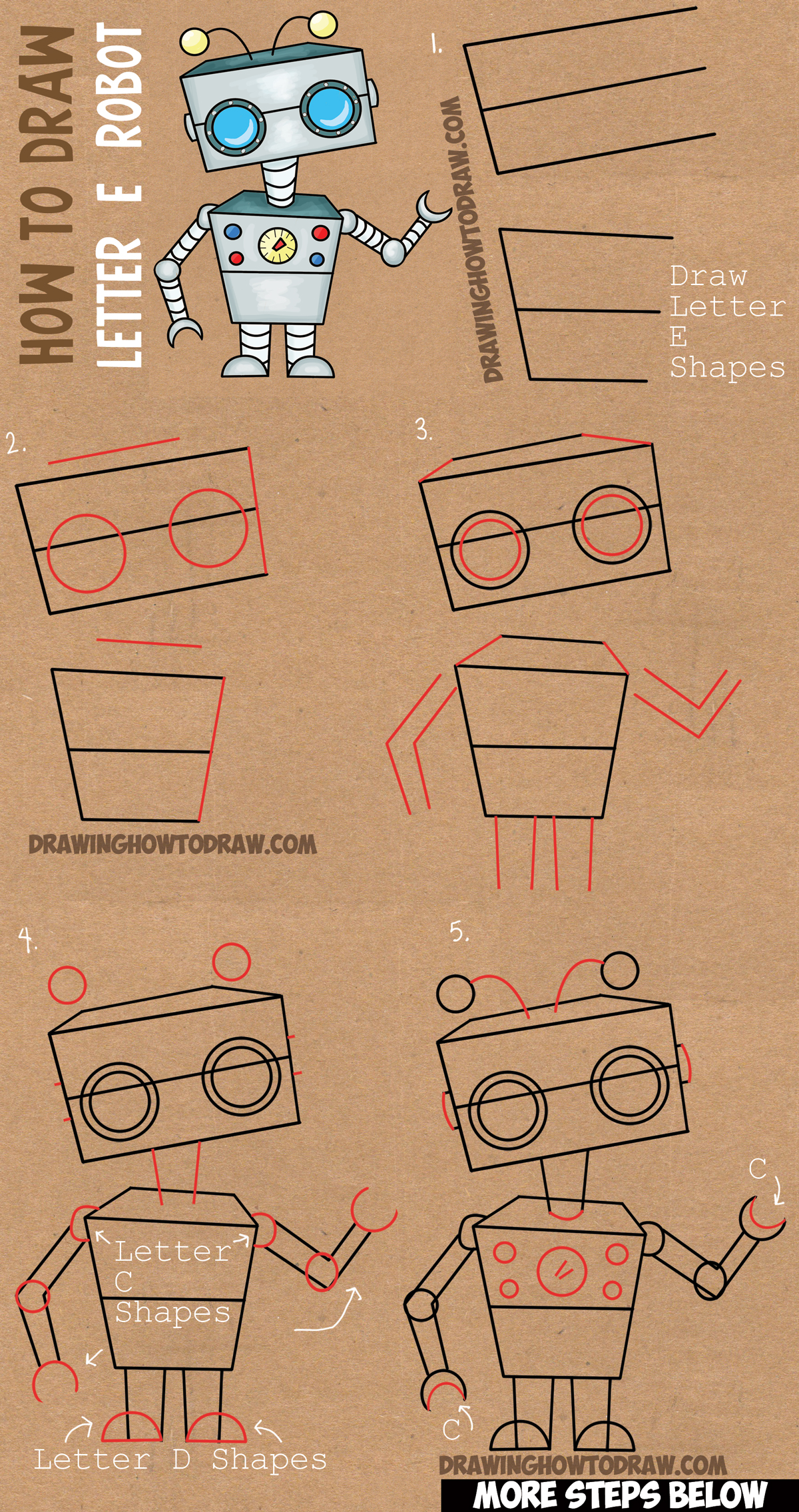 1200x2270 How To Draw A Cartoon Robot From Letter E Shape Easy Drawing - Cartoon Robot Drawing