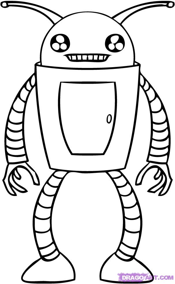 606x981 Step How To Draw A Cartoon Robot - Cartoon Robot Drawing
