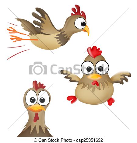 450x470 funny rooster cartoon illustration with funny chickens - Cartoon Rooster Drawing