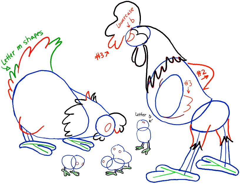816x627 How To Draw Cartoon Chickens With A Hen, A Rooster, And Baby - Cartoon Rooster Drawing