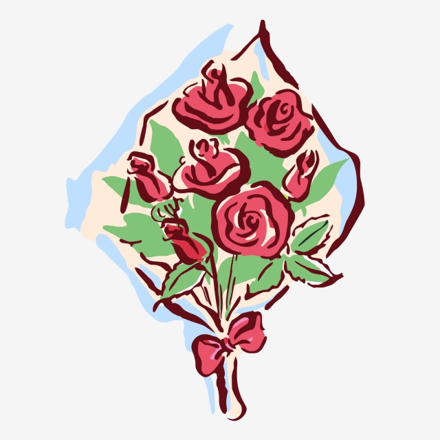 640x640 Hand Drawn Flower Cute Cartoon Rose Bouquet Material Painted - Cartoon Rose Drawing
