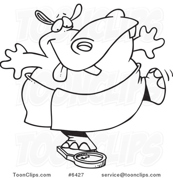 581x600 Cartoon Black And White Line Drawing Of A Hippo Trying To Deceive - Cartoon Scale Drawing