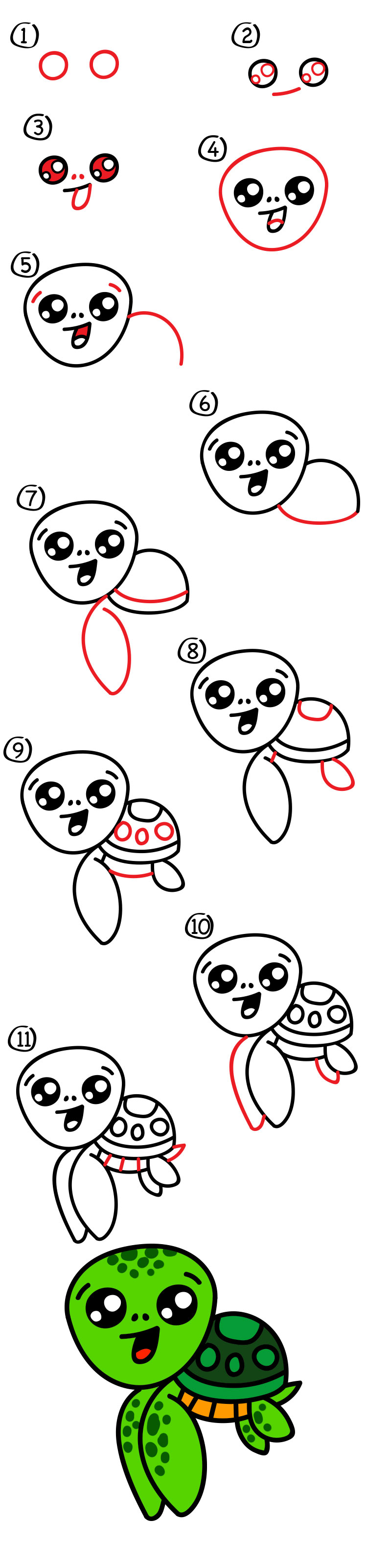 750x3155 How To Draw A Cartoon Sea Turtle - Cartoon Sea Turtle Drawing