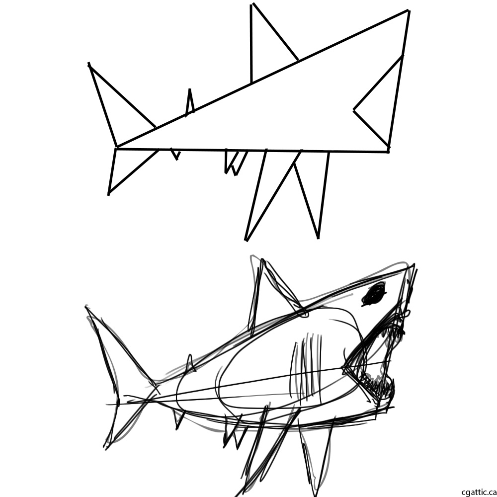 1000x1000 Cartoon Shark Drawing In Steps With Photoshop - Cartoon Shark Drawing