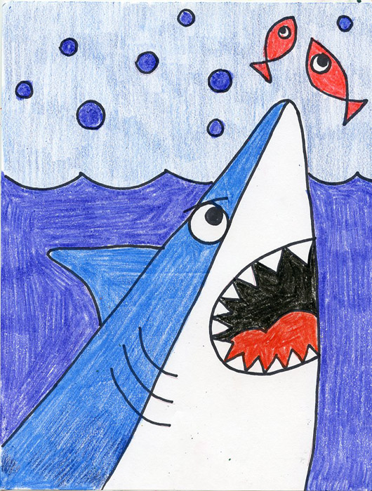 530x700 Draw A Cartoon Shark Head Art Projects For Kids - Cartoon Shark Drawing