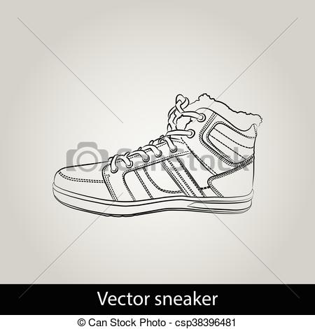 450x470 Contour Shoes Cartoon Sneaker Isolated On Grey Background - Cartoon Shoes Drawing