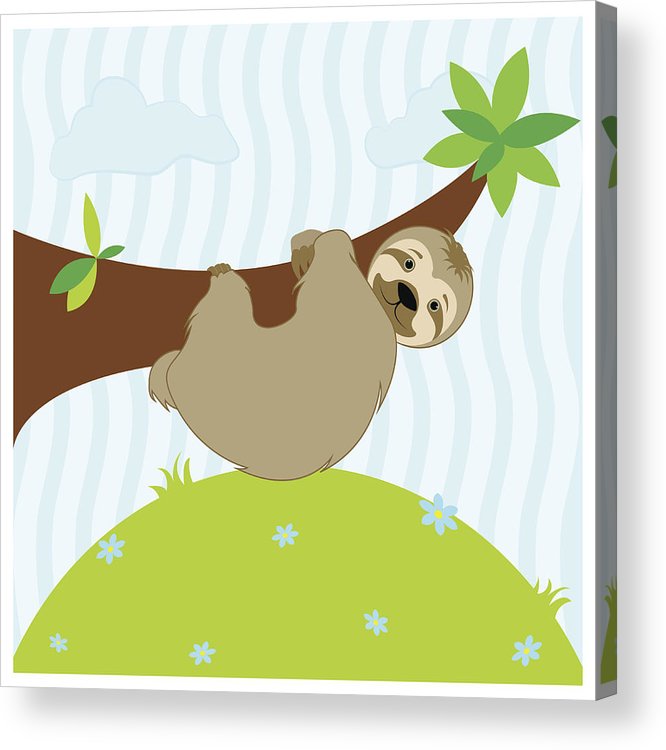 666x750 Cute Cartoon Sloth Hanging From The Branch Of A Tree Acrylic - Cartoon Sloth Drawing