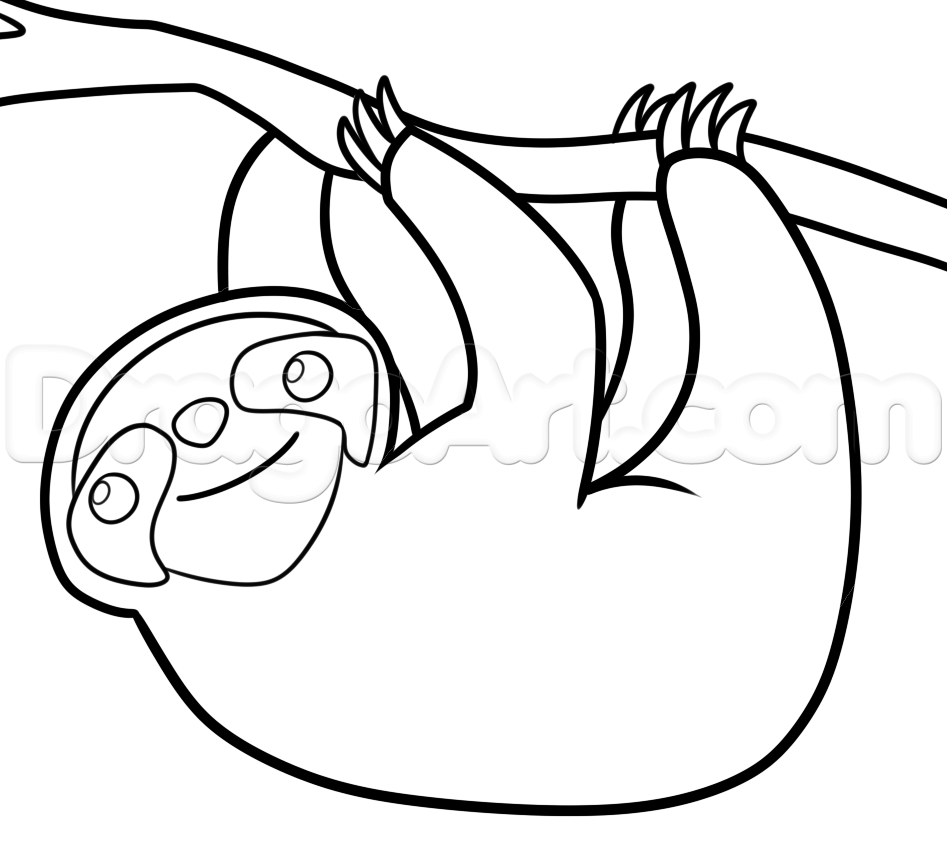 947x847 How To Draw A Cartoon Sloth, Step - Cartoon Sloth Drawing