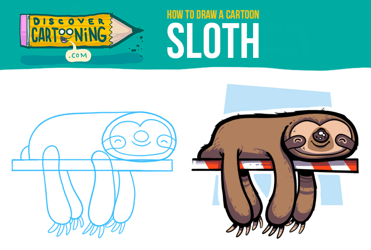 736x497 How To Draw A Cartoon Sloth - Cartoon Sloth Drawing
