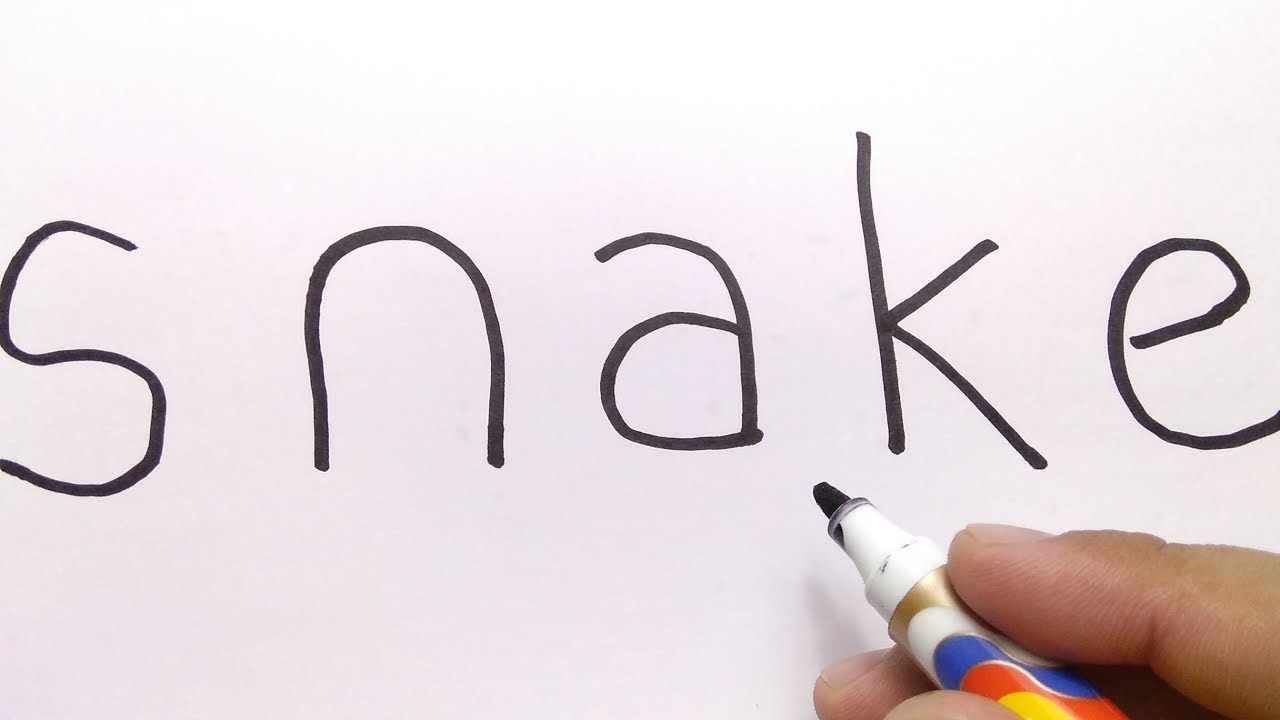 1280x720 Very Easy ! How To Turn Word Snake Into Cartoon For Kids Learn - Cartoon Snake Drawing