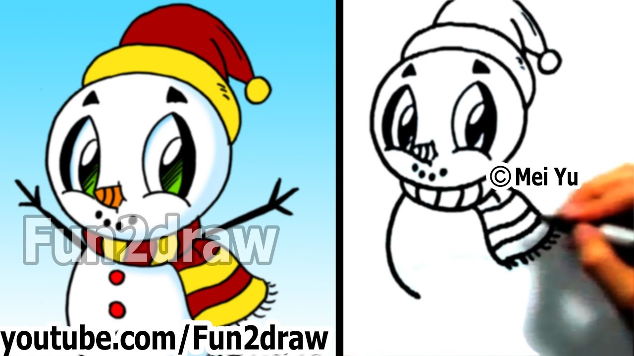 1280x720 How To Draw A Cartoon Snowman - Cartoon Snowman Drawing