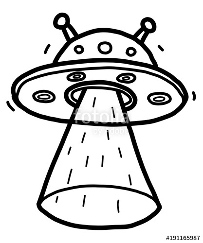 417x500 Alien Spaceship Cartoon Vector And Illustration, Black And White - Cartoon Spaceship Drawing