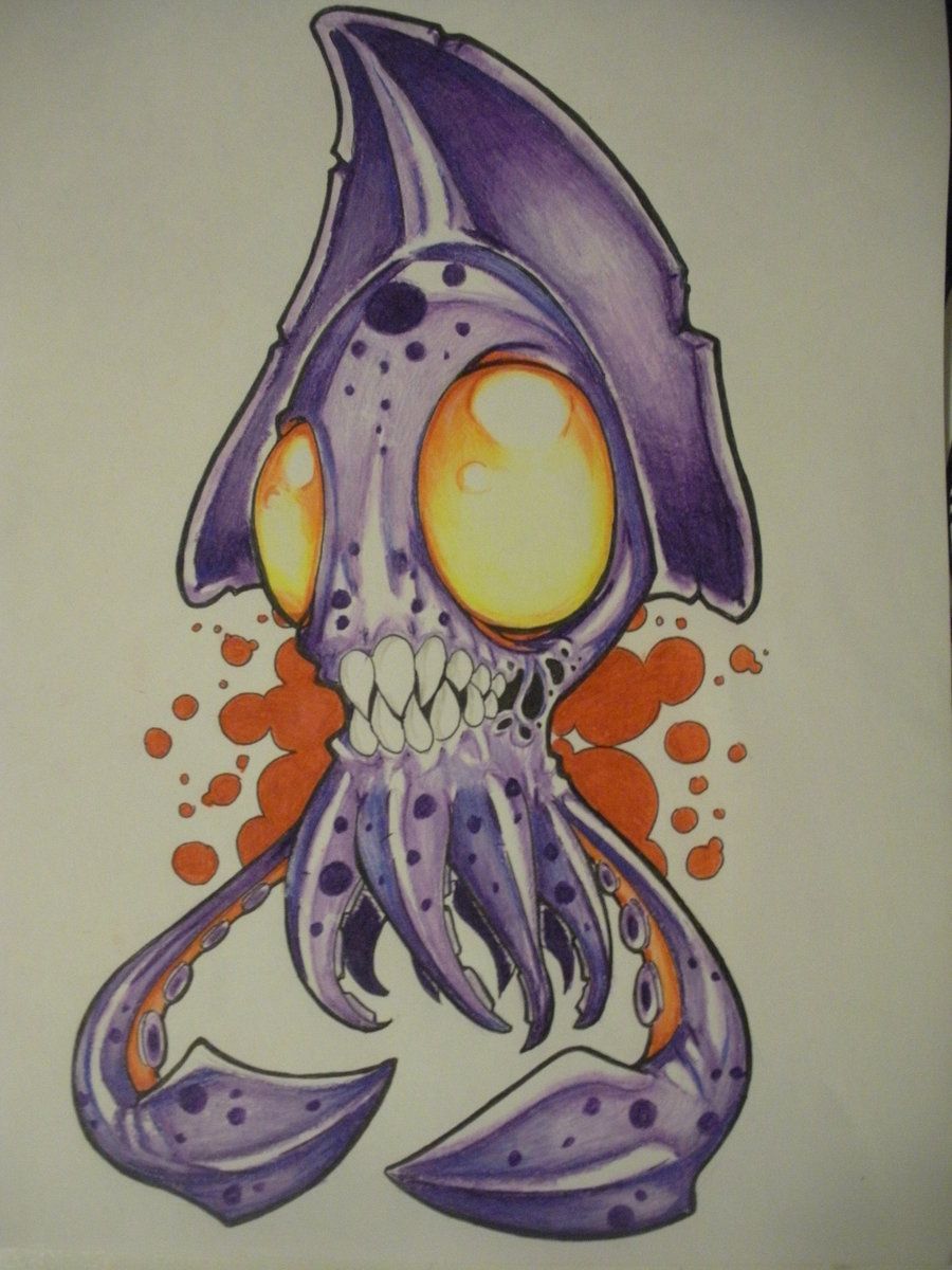 900x1200 Squid Drawing Creepy Awesome Drawings Colorful Cartoons - Cartoon Squid Drawing