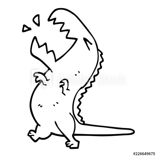 500x500 Line Drawing Cartoon Roaring T Rex - Cartoon T Rex Drawing