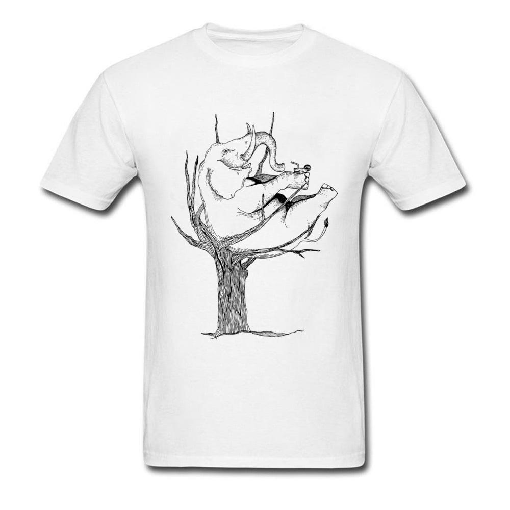 1000x1000 Relax Elephant On A Tree Men Pencil Drawing White T Shirt Creative - Cartoon T Shirt Drawing