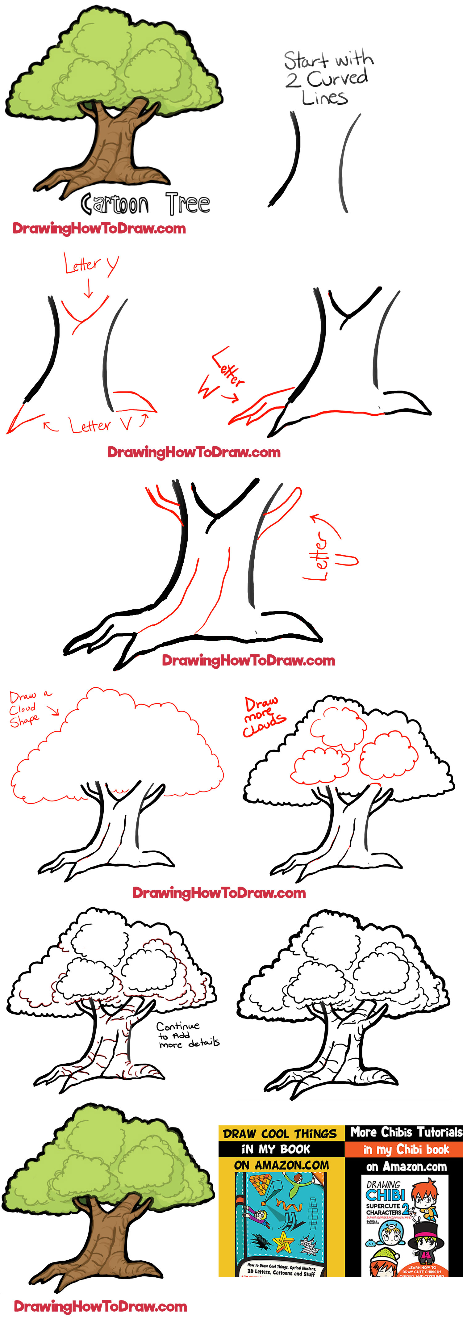 1500x4284 How To Draw Cartoon Trees With Easy Step - Cartoon Tree Drawing