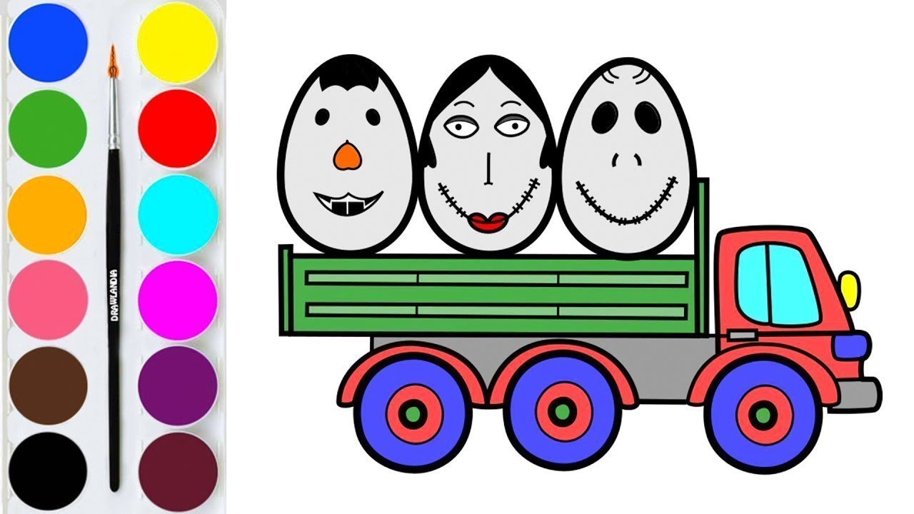 1280x720 How To Draw Cartoon Truck And Halloween Eggs Coloring Drawing - Cartoon Truck Drawings