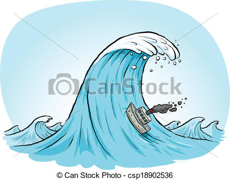 450x353 giant wave climb a tiny, cartoon boat blows smokes as it tries - Cartoon Wave Drawing