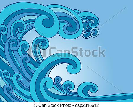 450x364 blue tsunami wave cartoon drawing isolated on a blue sky background - Cartoon Wave Drawing