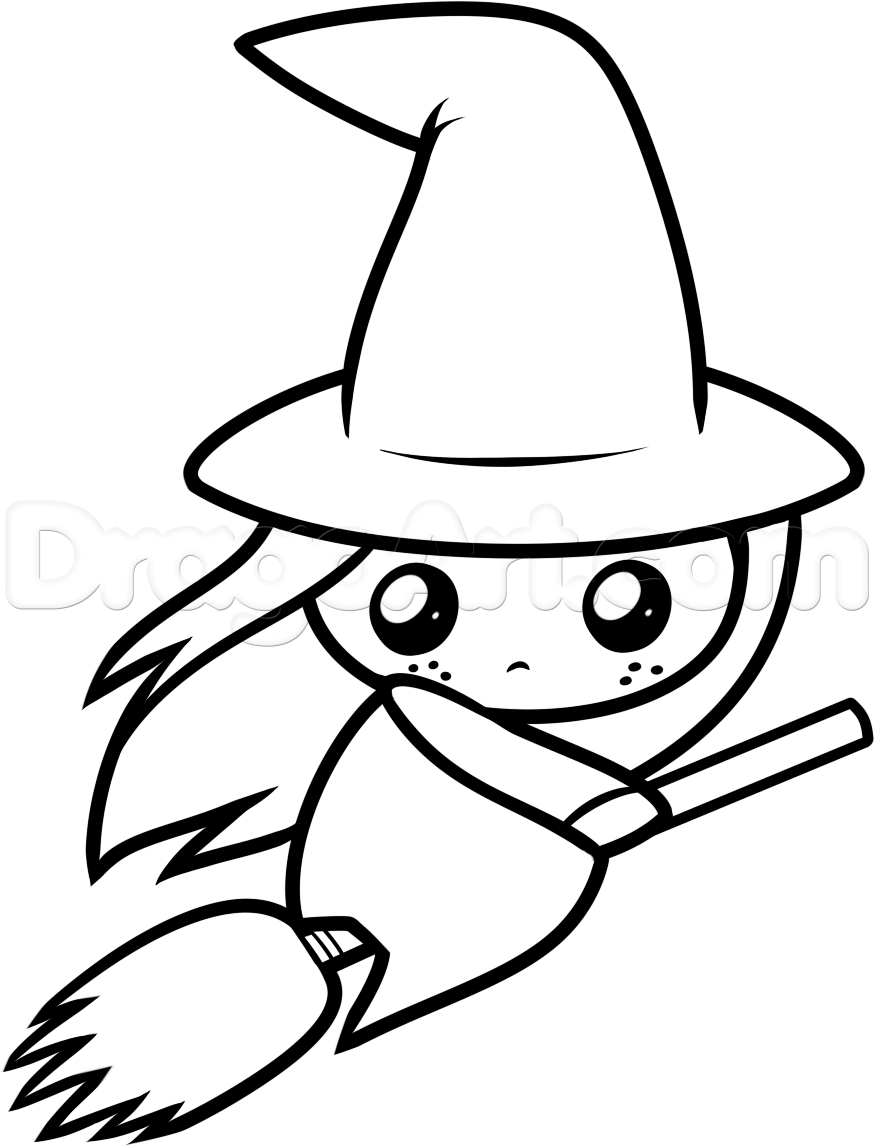 874x1146 Step How To Draw A Cute Witch - Cartoon Witch Drawing
