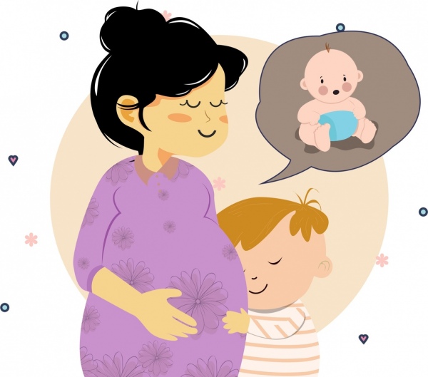 600x529 Motherhood Drawing Pregnant Woman Baby Icons Colored Cartoon Free - Cartoon Woman Drawing