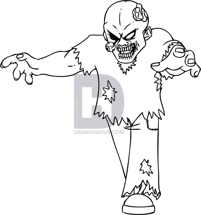 674x720 How To Draw A Cartoon Zombie, Step - Cartoon Zombie Drawing