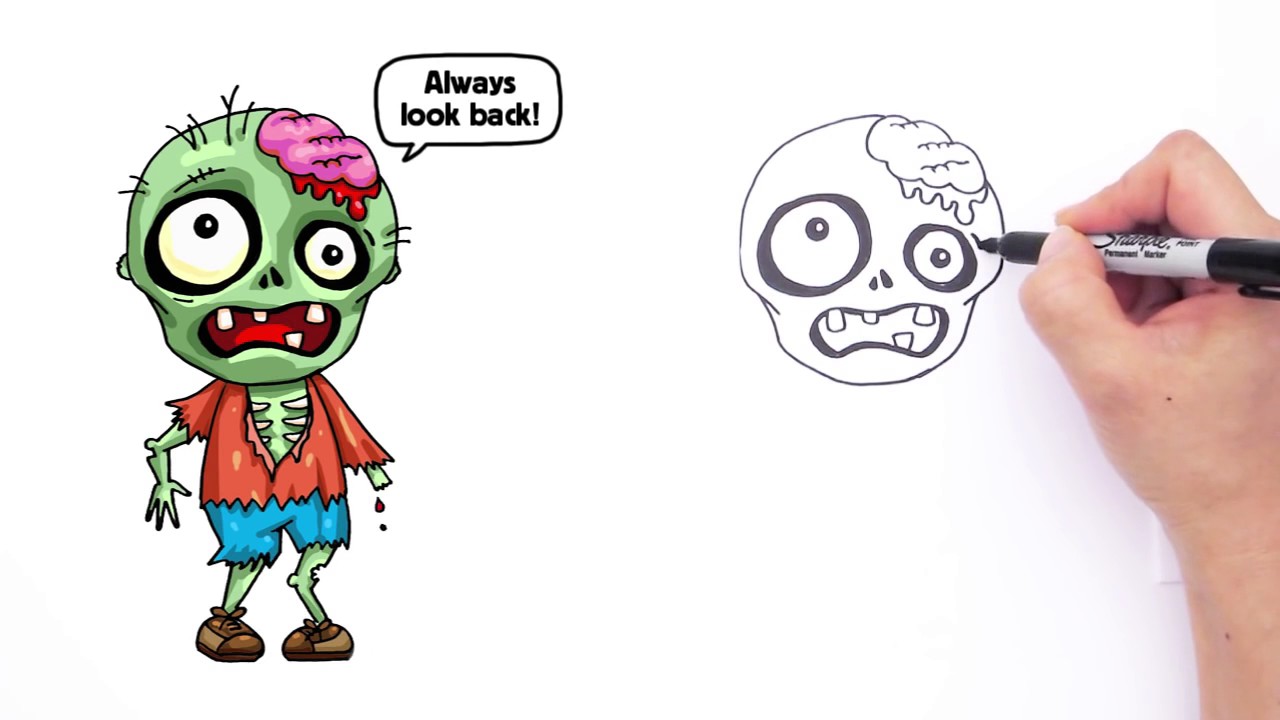 1280x720 How To Draw A Zombie Cute Step - Cartoon Zombie Drawing