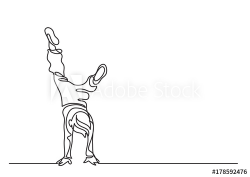 500x354 One Line Drawing Of Boy Standing On His Hands - Cartwheel Drawing