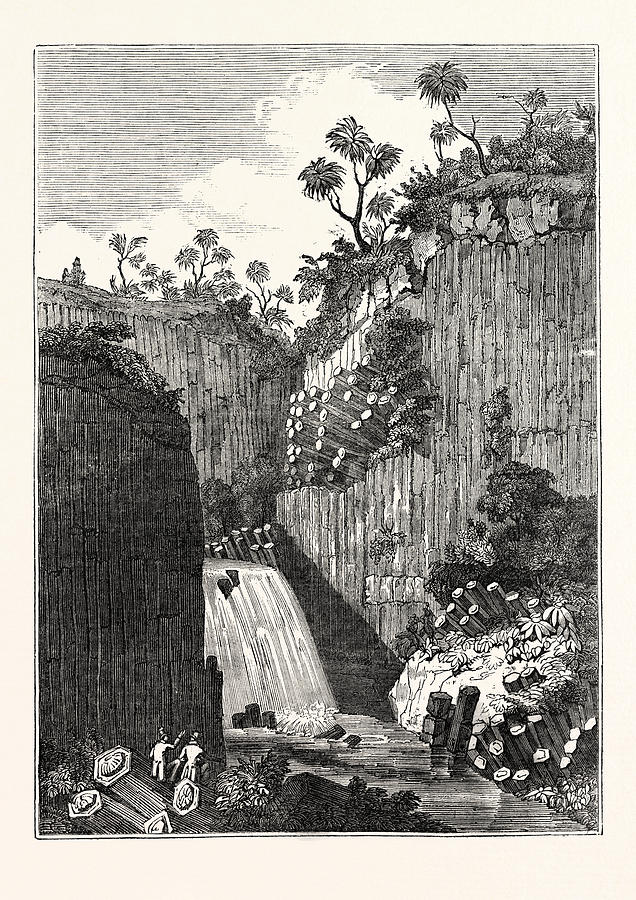 636x900 view of the basaltic rocks and cascade of regia drawing - Cascade Drawing