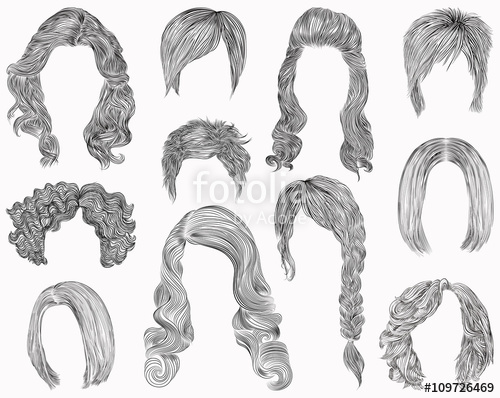 500x398 set of different hairs and hairstyle fringe curly cascade kare - Cascade Drawing