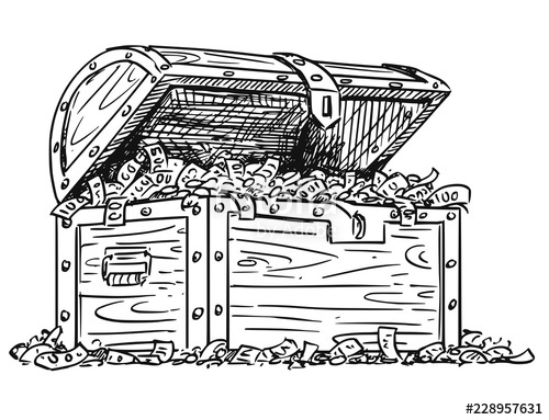 500x383 Cartoon Drawing Illustration Of Wooden Treasure Chest Full - Cash Drawing