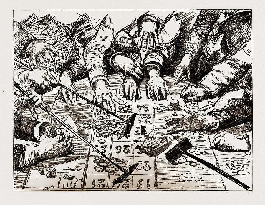 900x698 a mass of gold and a crowd of hands at a casino drawing - Casino Drawing