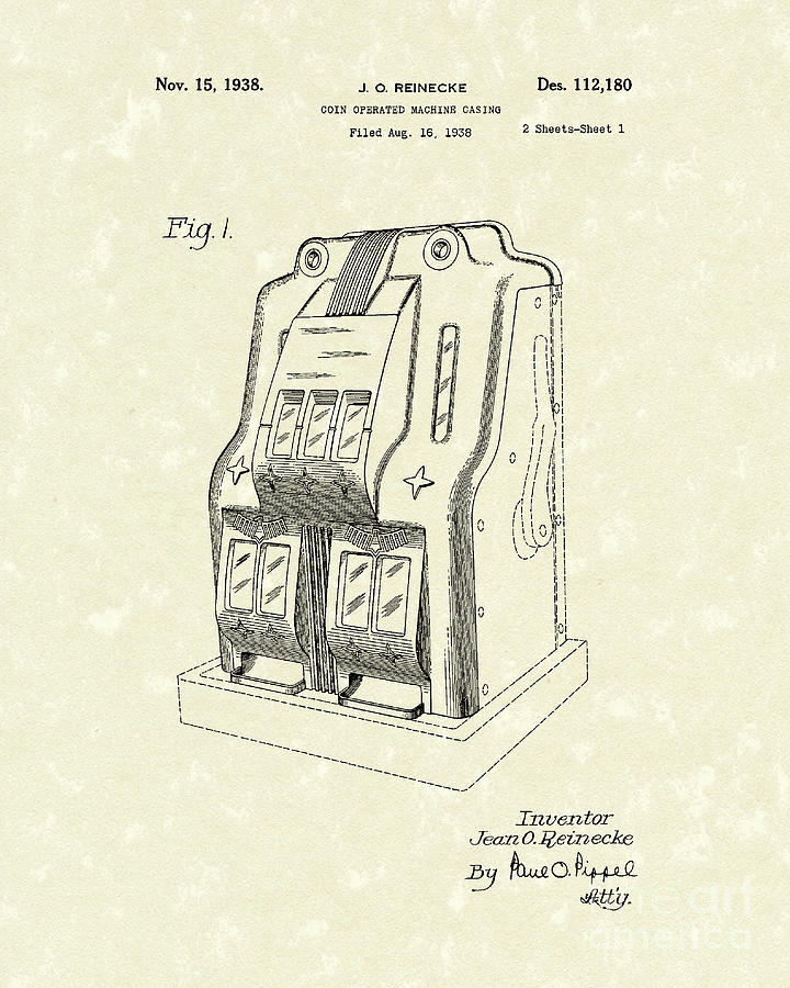 720x900 coin operated casino machine patent art drawing - Casino Drawing